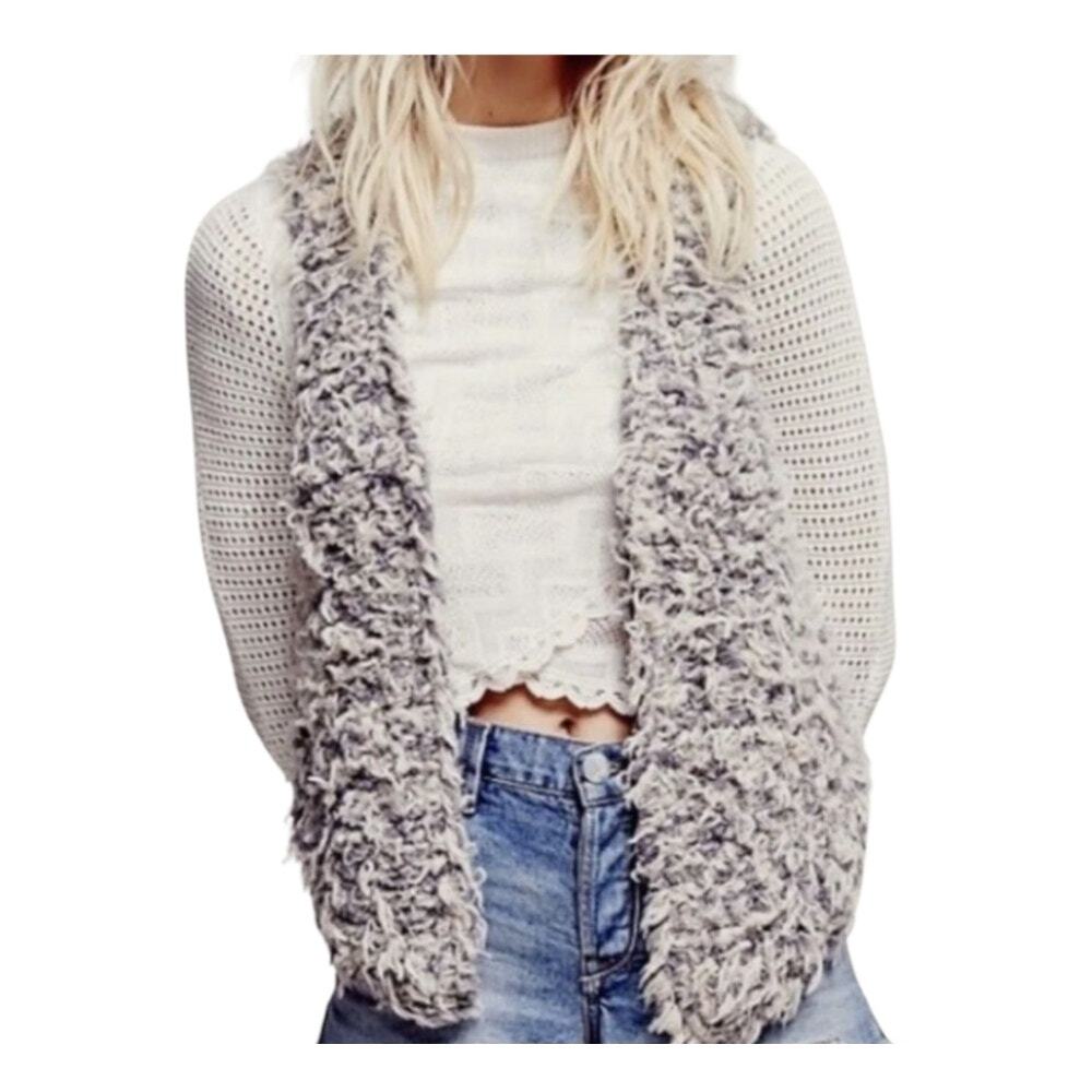 Free People Womens Gray Shaggy Lace Lining Pointed Hem Vest Size S